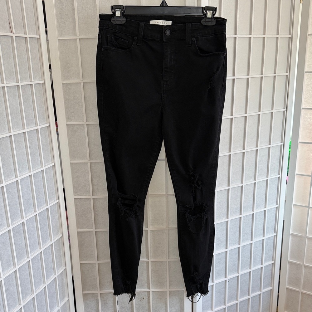 Eunina Clara High Rise Skinny Crop Black Distressed Jeans Size 7 - Picture 2 of 7